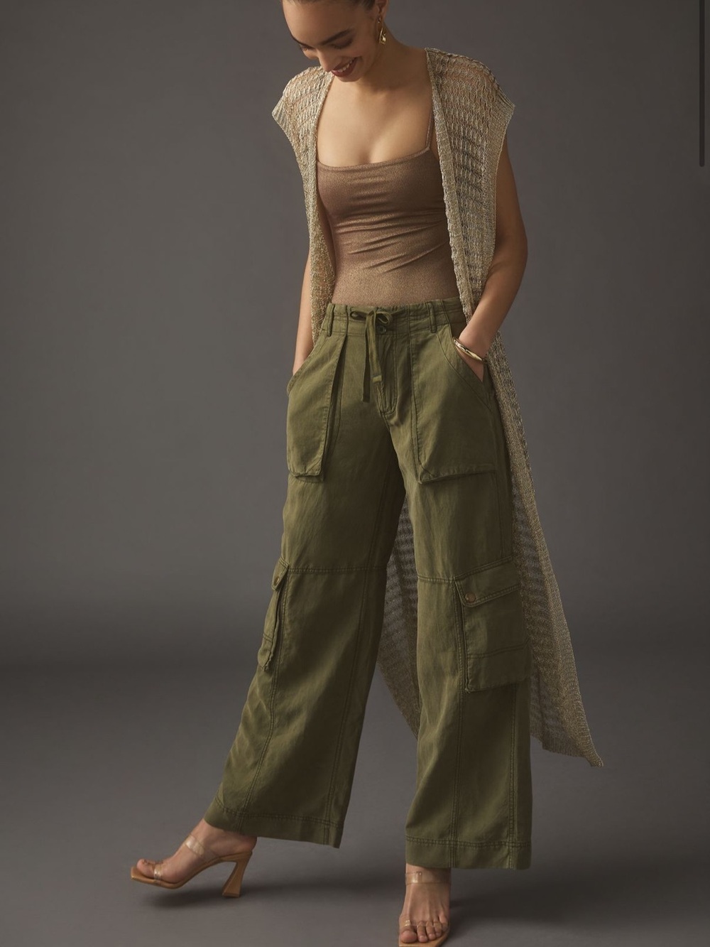 Pilcro Olive Wide-Leg Cargo Pants with Patch Pockets